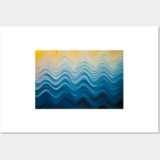 Abstract or conceptual wavy pattern on water surface in blues and yellow Posters and Art